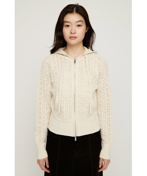 SLY(スライ)の「OPEN WORK ZIP HOODIE オープンワークジップフーディー 秋服 冬服(ニット/セーター・レディース・ブラック/バーガンディー/アイボリー・FREE)」の7枚目の写真