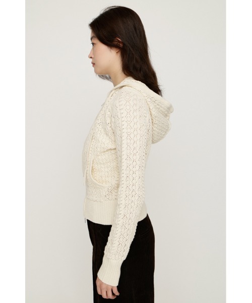 SLY(スライ)の「OPEN WORK ZIP HOODIE オープンワークジップフーディー 秋服 冬服(ニット/セーター・レディース・ブラック/バーガンディー/アイボリー・FREE)」の8枚目の写真