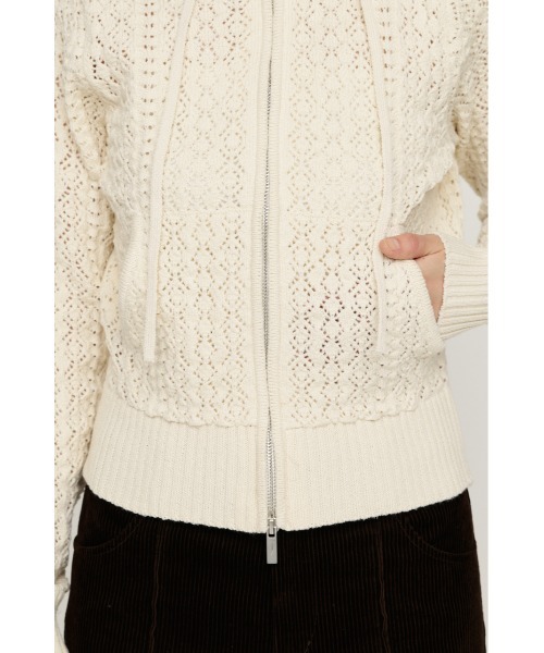 SLY(スライ)の「OPEN WORK ZIP HOODIE オープンワークジップフーディー 秋服 冬服(ニット/セーター・レディース・ブラック/バーガンディー/アイボリー・FREE)」の11枚目の写真