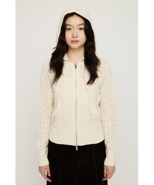 SLY(スライ)の「OPEN WORK ZIP HOODIE オープンワークジップフーディー 秋服 冬服(ニット/セーター・レディース・ブラック/バーガンディー/アイボリー・FREE)」の12枚目の写真