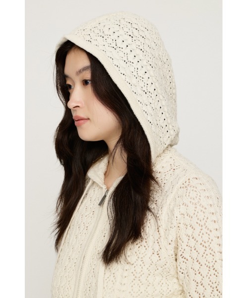 SLY(スライ)の「OPEN WORK ZIP HOODIE オープンワークジップフーディー 秋服 冬服(ニット/セーター・レディース・ブラック/バーガンディー/アイボリー・FREE)」の13枚目の写真