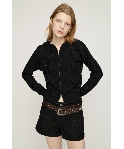 SLY(スライ)の「OPEN WORK ZIP HOODIE オープンワークジップフーディー 秋服 冬服(ニット/セーター・レディース・ブラック/バーガンディー/アイボリー・FREE)」の14枚目の写真