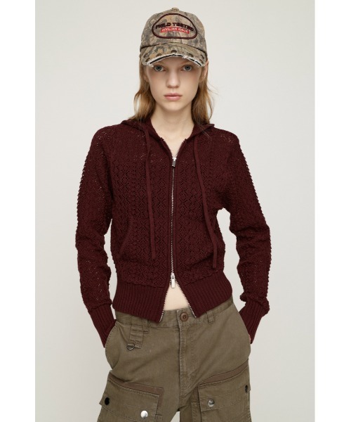 SLY(スライ)の「OPEN WORK ZIP HOODIE オープンワークジップフーディー 秋服 冬服(ニット/セーター・レディース・ブラック/バーガンディー/アイボリー・FREE)」の18枚目の写真