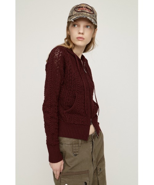 SLY(スライ)の「OPEN WORK ZIP HOODIE オープンワークジップフーディー 秋服 冬服(ニット/セーター・レディース・ブラック/バーガンディー/アイボリー・FREE)」の20枚目の写真