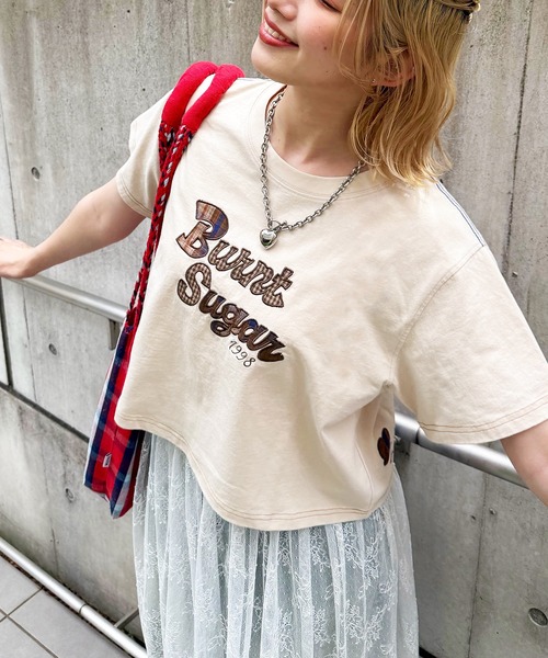 DOUBLE NAME(ダブルネーム)の「チェックアップリケコンパクトTEE(Tシャツ/カットソー・レディース・グリーン/オフホワイト/ブラウン・FREE)」の5枚目の写真