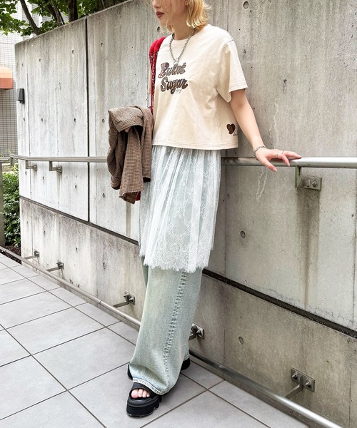 DOUBLE NAME(ダブルネーム)の「チェックアップリケコンパクトTEE(Tシャツ/カットソー・レディース・グリーン/オフホワイト/ブラウン・FREE)」の4枚目の写真