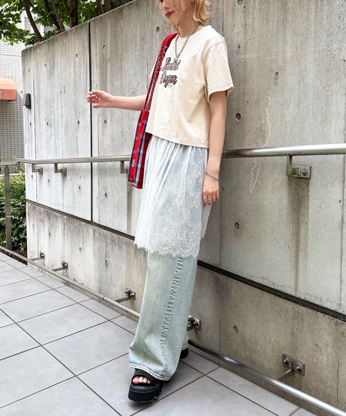 DOUBLE NAME(ダブルネーム)の「チェックアップリケコンパクトTEE(Tシャツ/カットソー・レディース・グリーン/オフホワイト/ブラウン・FREE)」の6枚目の写真