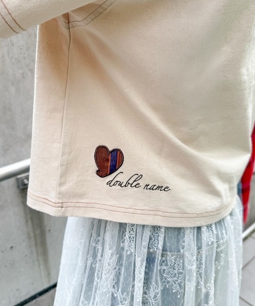 DOUBLE NAME(ダブルネーム)の「チェックアップリケコンパクトTEE(Tシャツ/カットソー・レディース・グリーン/オフホワイト/ブラウン・FREE)」の9枚目の写真
