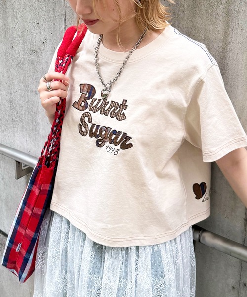 DOUBLE NAME(ダブルネーム)の「チェックアップリケコンパクトTEE(Tシャツ/カットソー・レディース・グリーン/オフホワイト/ブラウン・FREE)」の10枚目の写真