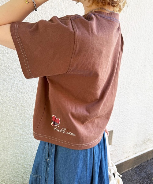 DOUBLE NAME(ダブルネーム)の「チェックアップリケコンパクトTEE(Tシャツ/カットソー・レディース・グリーン/オフホワイト/ブラウン・FREE)」の11枚目の写真