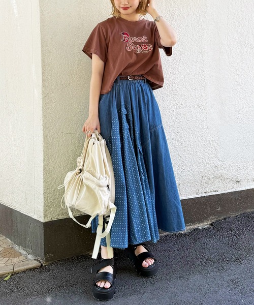 DOUBLE NAME(ダブルネーム)の「チェックアップリケコンパクトTEE(Tシャツ/カットソー・レディース・グリーン/オフホワイト/ブラウン・FREE)」の13枚目の写真