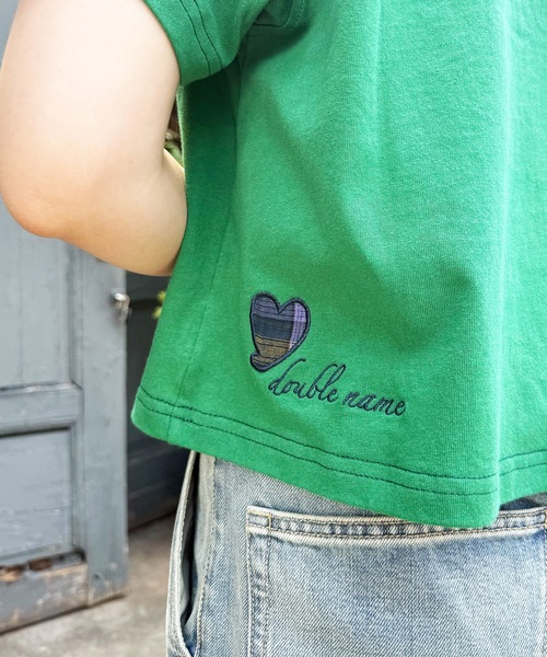 DOUBLE NAME(ダブルネーム)の「チェックアップリケコンパクトTEE(Tシャツ/カットソー・レディース・グリーン/オフホワイト/ブラウン・FREE)」の21枚目の写真