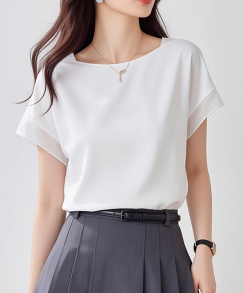 Doux Belle(ドゥーベル)の「ラウンドネック半袖ブラウス(シャツ/ブラウス・レディース・ホワイト/ブルー・MEDIUM/LARGE/X-LARGE)」の5枚目の写真