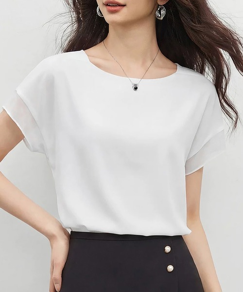 Doux Belle(ドゥーベル)の「ラウンドネック半袖ブラウス(シャツ/ブラウス・レディース・ホワイト/ブルー・MEDIUM/LARGE/X-LARGE)」の7枚目の写真