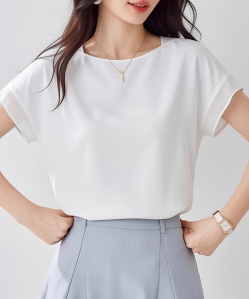 Doux Belle(ドゥーベル)の「ラウンドネック半袖ブラウス(シャツ/ブラウス・レディース・ホワイト/ブルー・MEDIUM/LARGE/X-LARGE)」の8枚目の写真