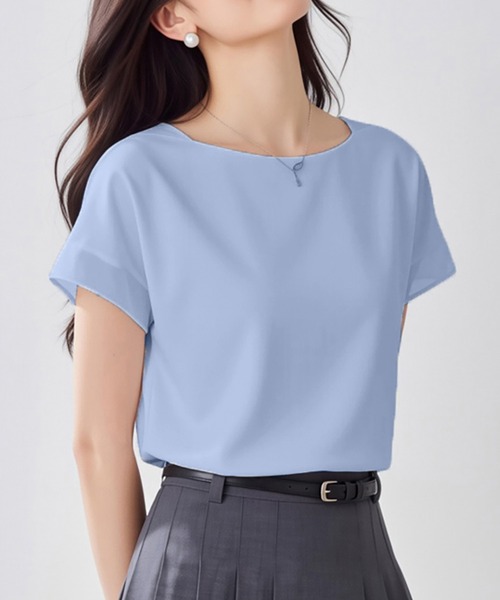 Doux Belle(ドゥーベル)の「ラウンドネック半袖ブラウス(シャツ/ブラウス・レディース・ホワイト/ブルー・MEDIUM/LARGE/X-LARGE)」の10枚目の写真