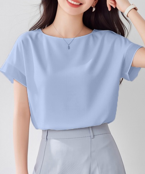Doux Belle(ドゥーベル)の「ラウンドネック半袖ブラウス(シャツ/ブラウス・レディース・ホワイト/ブルー・MEDIUM/LARGE/X-LARGE)」の11枚目の写真