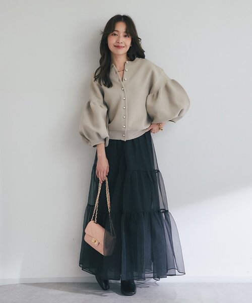 La boutique BonBon（ラブティックボンボン）の「【再販・WEB限定】お袖ぽわんパールニットカーディガン（カーディガン/ボレロ・レディース・ネイビー/グレイッシュベージュ/ホワイト・FREE）」の10枚目の写真
