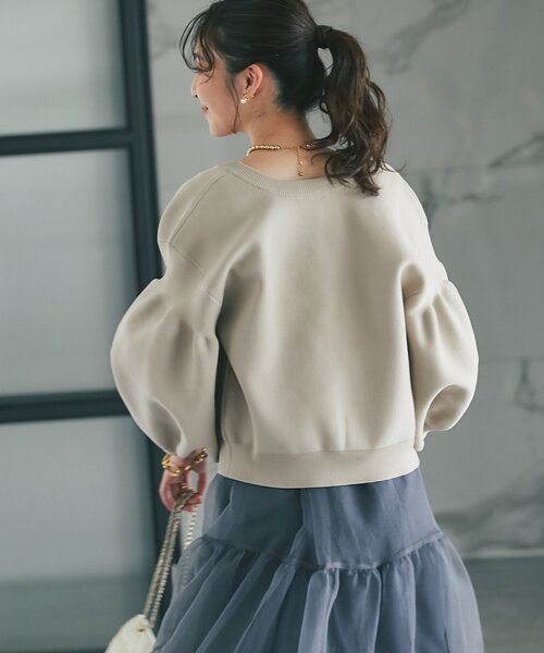 La boutique BonBon（ラブティックボンボン）の「【再販・WEB限定】お袖ぽわんパールニットカーディガン（カーディガン/ボレロ・レディース・ネイビー/グレイッシュベージュ/ホワイト・FREE）」の14枚目の写真