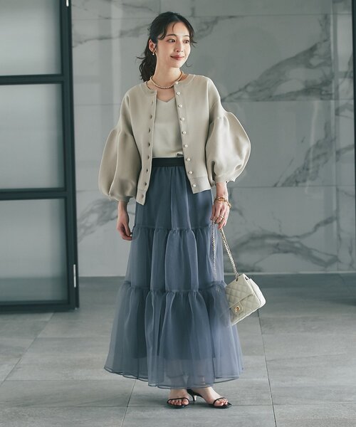 La boutique BonBon（ラブティックボンボン）の「【再販・WEB限定】お袖ぽわんパールニットカーディガン（カーディガン/ボレロ・レディース・ネイビー/グレイッシュベージュ/ホワイト・FREE）」の15枚目の写真