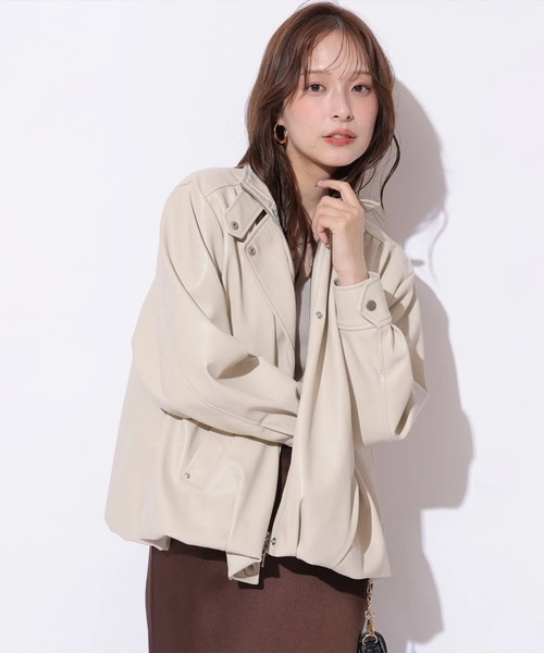 Mystrada（マイストラーダ）の「スタンドカラーフェイクレザージャケット（その他アウター・レディース・ダークブラウン/ベージュ系その他・36/38）」の16枚目の写真