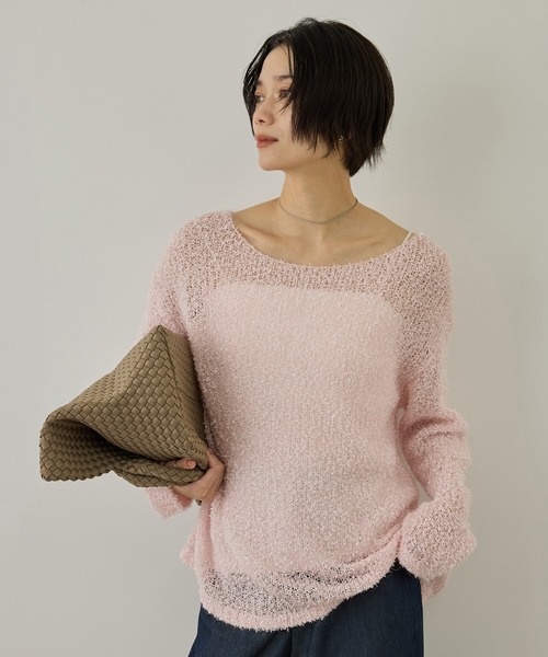 SALON adam et rope'(サロン アダム エ ロペ)の「【WEB限定】モヘア混テープヤーンボートネックプルオーバー(Tシャツ/カットソー・レディース・ベージュ/オフホワイト/ピンク・FREE)」の12枚目の写真