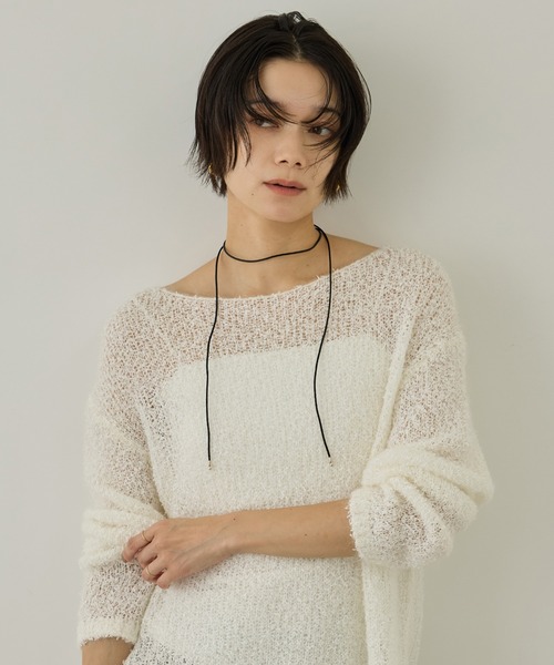 SALON adam et rope'(サロン アダム エ ロペ)の「【WEB限定】モヘア混テープヤーンボートネックプルオーバー(Tシャツ/カットソー・レディース・ベージュ/オフホワイト/ピンク・FREE)」の17枚目の写真