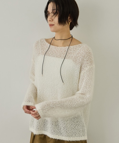 SALON adam et rope'(サロン アダム エ ロペ)の「【WEB限定】モヘア混テープヤーンボートネックプルオーバー(Tシャツ/カットソー・レディース・ベージュ/オフホワイト/ピンク・FREE)」の18枚目の写真