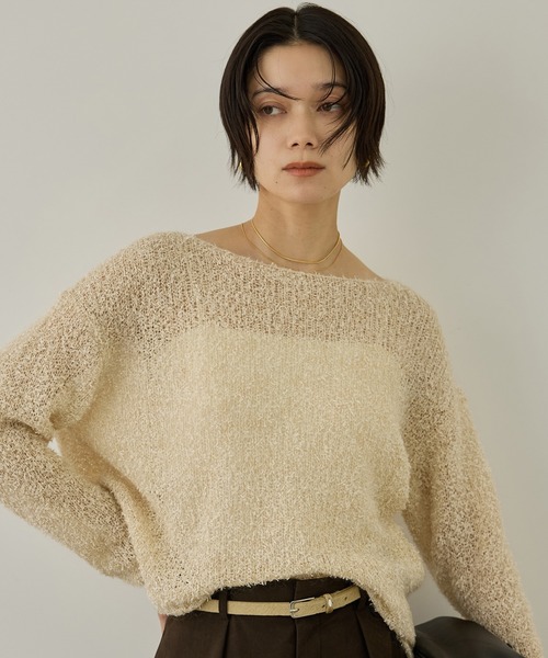 SALON adam et rope'(サロン アダム エ ロペ)の「【WEB限定】モヘア混テープヤーンボートネックプルオーバー(Tシャツ/カットソー・レディース・ベージュ/オフホワイト/ピンク・FREE)」の22枚目の写真