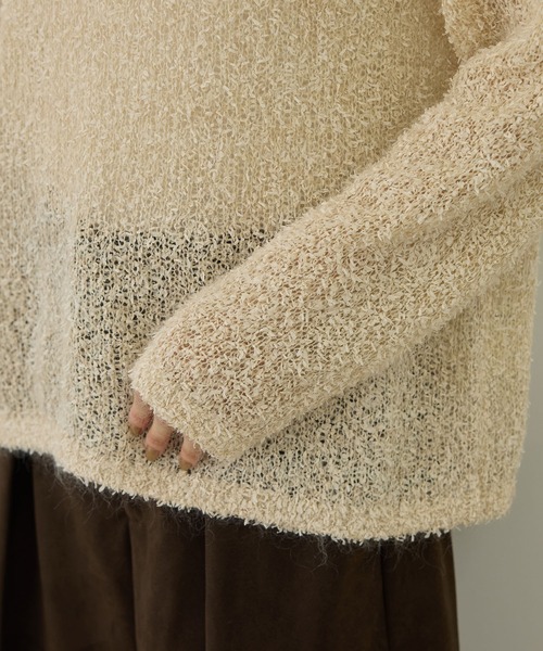 SALON adam et rope'(サロン アダム エ ロペ)の「【WEB限定】モヘア混テープヤーンボートネックプルオーバー(Tシャツ/カットソー・レディース・ベージュ/オフホワイト/ピンク・FREE)」の6枚目の写真