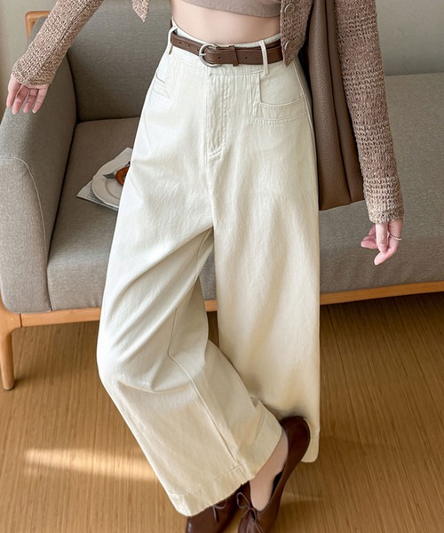 Girly Doll（ガーリードール）の「ハイウエストベルト付きワイドアンクルパンツ（その他パンツ・レディース・ブルー/ベージュ/ブラック・FREE）」の5枚目の写真