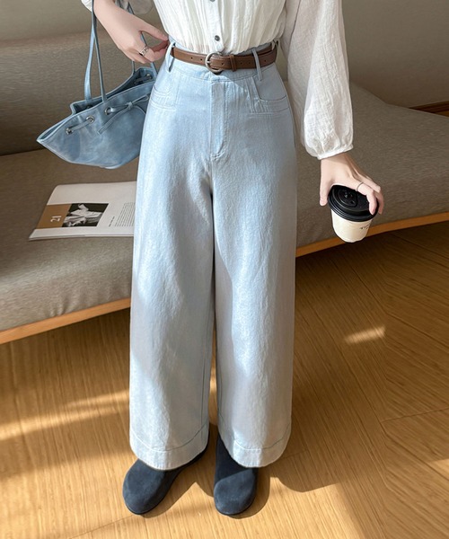 Girly Doll（ガーリードール）の「ハイウエストベルト付きワイドアンクルパンツ（その他パンツ・レディース・ブルー/ベージュ/ブラック・FREE）」の14枚目の写真