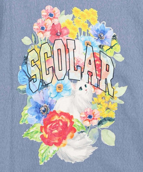 ScoLar(スカラー)の「ScoLar(スカラー) 花ネコ柄 ローズジャガードプルオーバー(Tシャツ/カットソー・レディース・オフホワイト/ブルー/チャコールグレー・MEDIUM)」の11枚目の写真