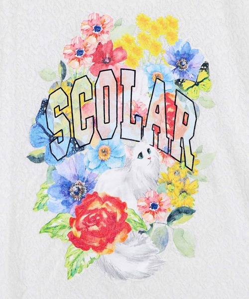 ScoLar(スカラー)の「ScoLar(スカラー) 花ネコ柄 ローズジャガードプルオーバー(Tシャツ/カットソー・レディース・オフホワイト/ブルー/チャコールグレー・MEDIUM)」の13枚目の写真