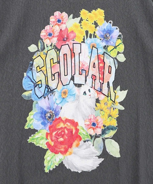 ScoLar(スカラー)の「ScoLar(スカラー) 花ネコ柄 ローズジャガードプルオーバー(Tシャツ/カットソー・レディース・オフホワイト/ブルー/チャコールグレー・MEDIUM)」の15枚目の写真