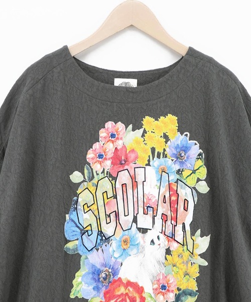 ScoLar(スカラー)の「ScoLar(スカラー) 花ネコ柄 ローズジャガードプルオーバー(Tシャツ/カットソー・レディース・オフホワイト/ブルー/チャコールグレー・MEDIUM)」の16枚目の写真