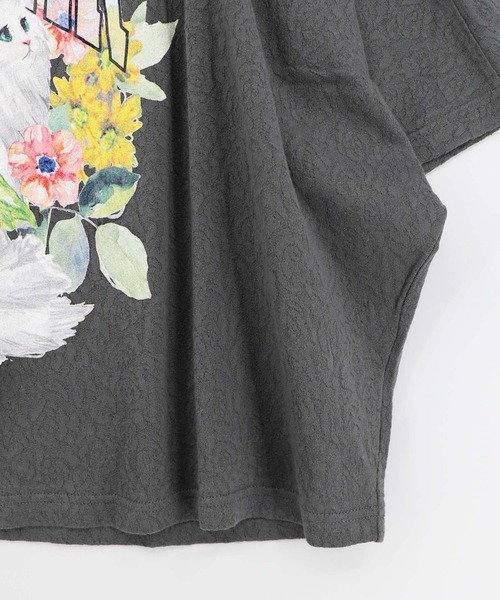 ScoLar(スカラー)の「ScoLar(スカラー) 花ネコ柄 ローズジャガードプルオーバー(Tシャツ/カットソー・レディース・オフホワイト/ブルー/チャコールグレー・MEDIUM)」の18枚目の写真