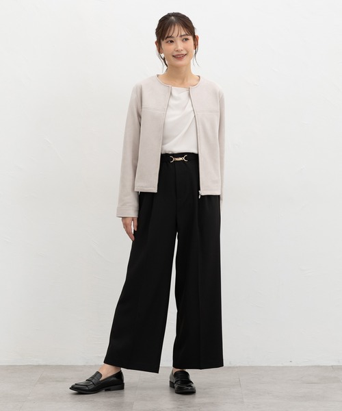 Honeys（ハニーズ）の「ベルト付ワイドストレート（スラックス・レディース・ネイビー/ブラック/ブラウン/グレイッシュベージュ/キャメル・3L/L/LL/M/S）」の6枚目の写真