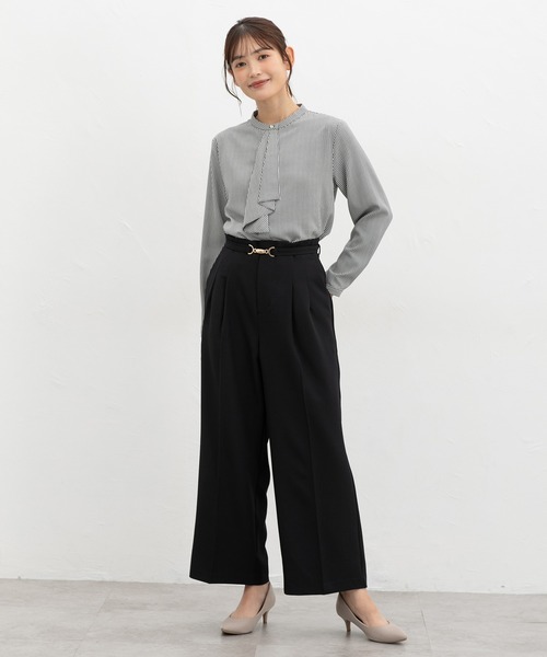 Honeys（ハニーズ）の「ベルト付ワイドストレート（スラックス・レディース・ネイビー/ブラック/ブラウン/グレイッシュベージュ/キャメル・3L/L/LL/M/S）」の8枚目の写真