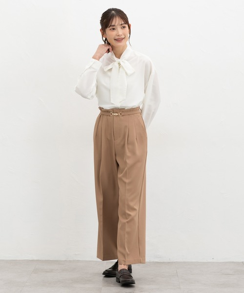 Honeys（ハニーズ）の「ベルト付ワイドストレート（スラックス・レディース・ネイビー/ブラック/ブラウン/グレイッシュベージュ/キャメル・3L/L/LL/M/S）」の10枚目の写真