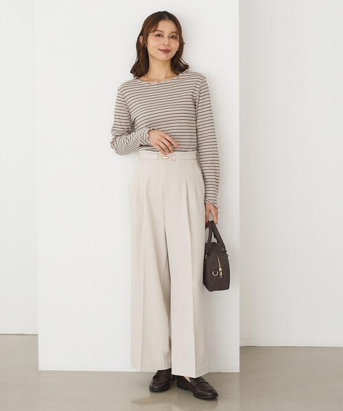 Honeys（ハニーズ）の「ベルト付ワイドストレート（スラックス・レディース・ネイビー/ブラック/ブラウン/グレイッシュベージュ/キャメル・3L/L/LL/M/S）」の14枚目の写真