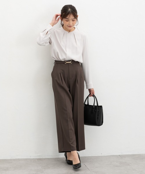 Honeys（ハニーズ）の「ベルト付ワイドストレート（スラックス・レディース・ネイビー/ブラック/ブラウン/グレイッシュベージュ/キャメル・3L/L/LL/M/S）」の16枚目の写真