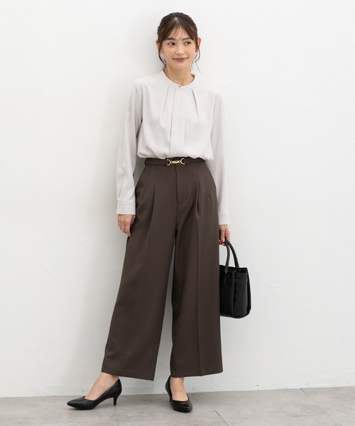 Honeys（ハニーズ）の「ベルト付ワイドストレート（スラックス・レディース・ネイビー/ブラック/ブラウン/グレイッシュベージュ/キャメル・3L/L/LL/M/S）」の17枚目の写真
