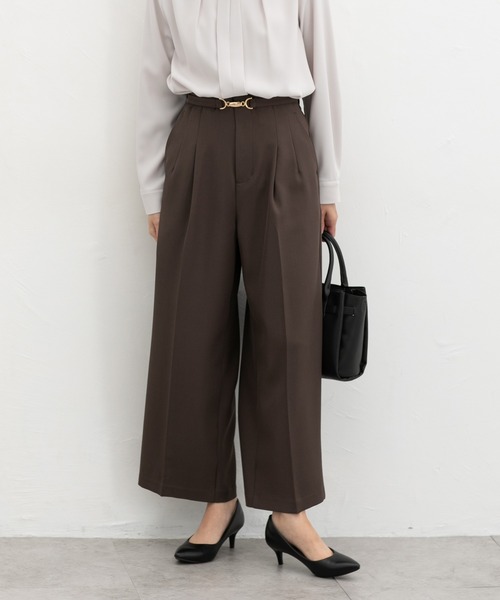 Honeys（ハニーズ）の「ベルト付ワイドストレート（スラックス・レディース・ネイビー/ブラック/ブラウン/グレイッシュベージュ/キャメル・3L/L/LL/M/S）」の18枚目の写真