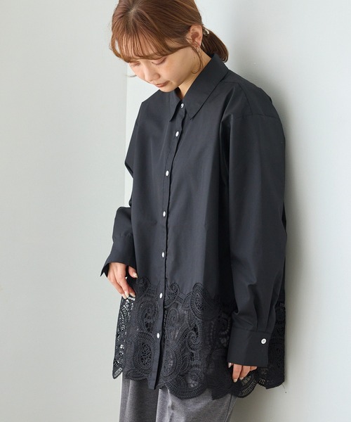 LAVEANGE（ラビアンジェ）の「裾レースシャツブラウス｜レイヤード/羽織り/オフィス/大人カジュアル/きれいめ（シャツ/ブラウス・レディース・オフホワイト/ブラック・LL/4L/3L/M/5L）」の17枚目の写真