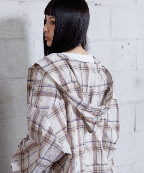 NIGHTWORKDEPT(ナイトワークデプト)の「Vintage Hooded Check Shirt_Beige(シャツ/ブラウス・レディース・その他・ONE)」の4枚目の写真
