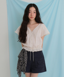Daisy pleats blouse (CREAM) Fabric from CHAMBRAY