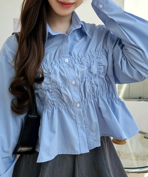 Ada.(エイダ)の「シャーリング レギュラーカラー ブラウス(シャツ/ブラウス・レディース・ホワイト/ブラウン/ブルーグレー・FREE)」の9枚目の写真