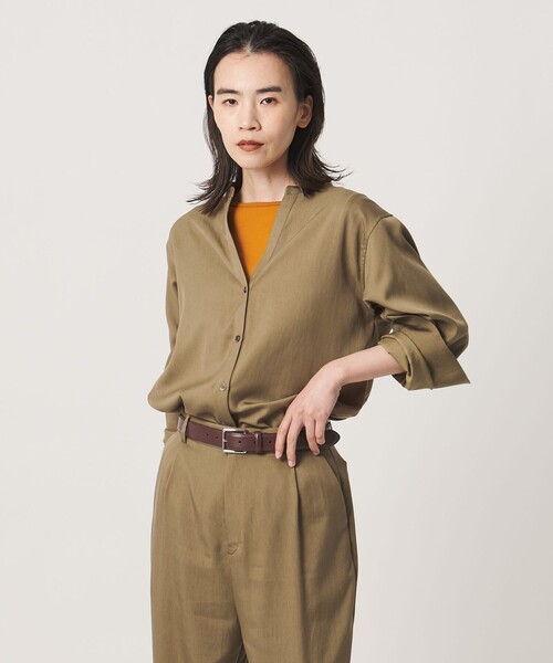 MARW UNITED ARROWS(マルゥ ユナイテッドアローズ)の「<MARW UNITED ARROWS>バンドカラー スキッパー シャツ(シャツ/ブラウス・レディース・モカ/ネイビー・FREE)」の1枚目の写真
