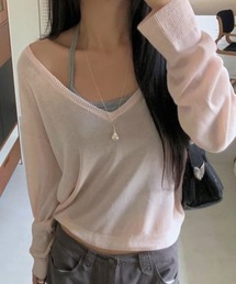 Vネック長袖薄手Tシャツ